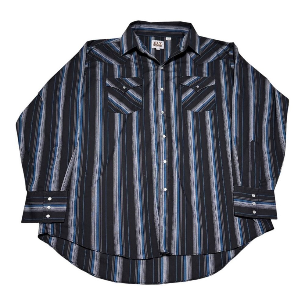 Ely Cattleman Multicolor Striped Polyester Blend Pearl Snap Long Sleeve Shirt XL